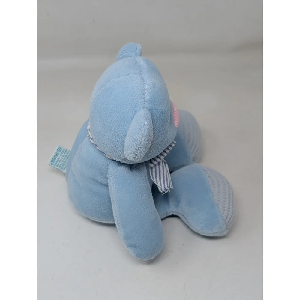 RUSS Blue Plush Teddy Bear Thermal‎ Waffle Feet Ears Rattle Bow Baby Lovey Y2K